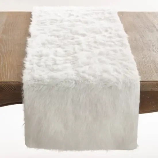 72"x15" Faux Fur Table Runner White - Saro Lifestyle image {1}
