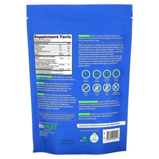 BioTRUST Ageless Multi-Collagen&reg; + Turmeric, Golden Milk, 10.7 oz (304 g) image {1}