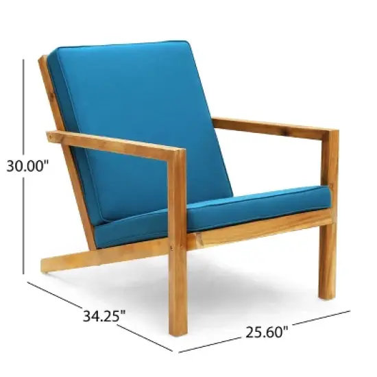 GDFStudio Ludwig Outdoor Acacia Wood 3 Piece Chat Set with Cushions image {3}