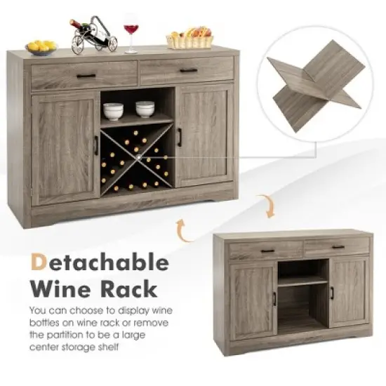 Costway Kitchen Storage Buffet Cabinet Farmhouse Wooden Sideboard w/2 Drawer & Wine Rack image {6}