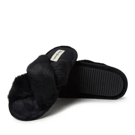 Dearfoams Womens Jessica Furry Crossband Slide image {1}