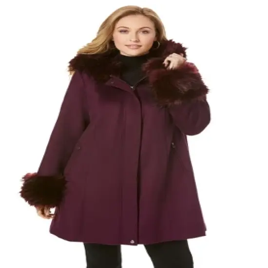 Jessica London Women&rsquo;s Plus Size Hooded Faux Fur Trim Coat image {4}