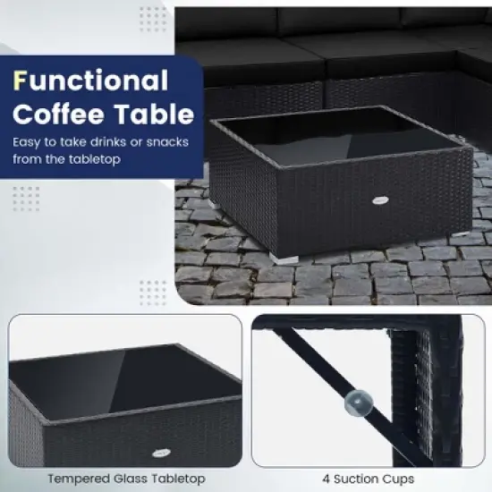 Costway 10 PCS Patio Rattan Furniture Set Outdoor Wicker Sofa Table Cushioned Seat Black/Brown image {7}