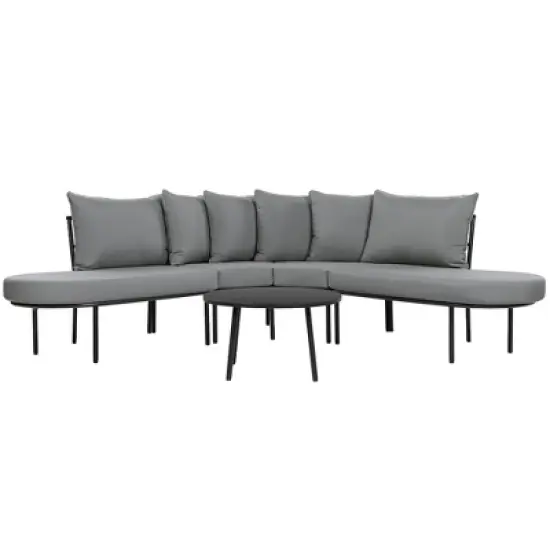 FIONECA Half-Moon Outdoor Sofa Set with Coffee Table, All-Weather Iron Frame & Cushions, Gray Patio Conversation Set for 6 image {7}