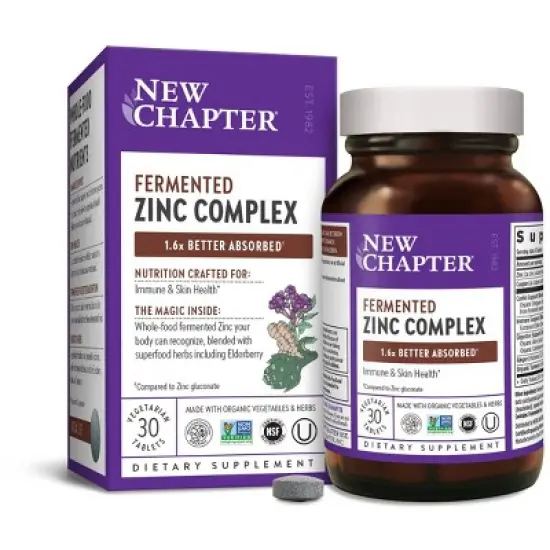 New Chapter Fermented Zinc Daily Supplement for Immune Support + Skin Health - 30 ct image {1}
