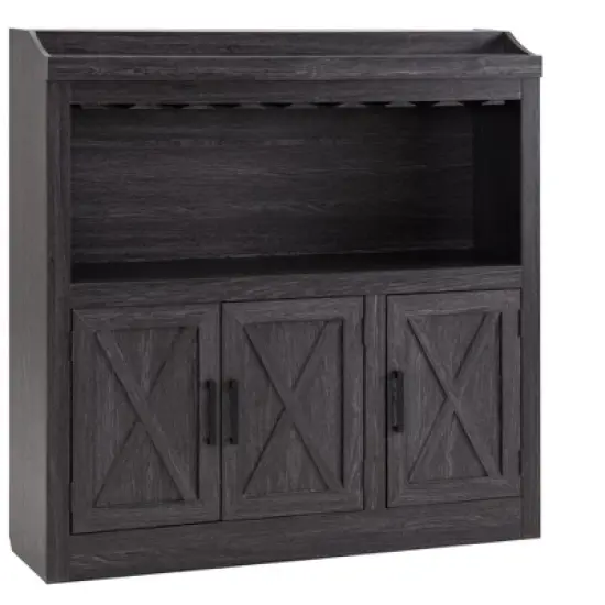 Home Source Bar Cabinet with Stem Glass Placement and Wooden Doors in Charcoal image {6}