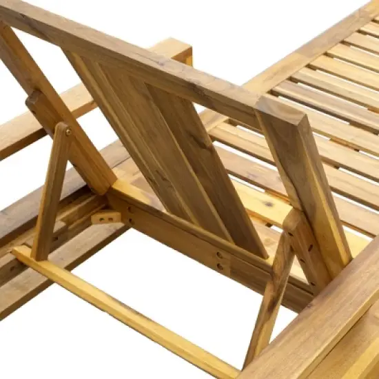 Outdoor Patio Acacia Wood Daybed Lounge Chair with Adjustable Backrest image {8}