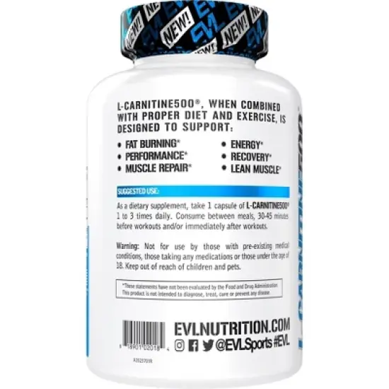Evlution Nutrition L-Carnitine500 - Simulant Free Fat Burner - 120 Servings image {2}