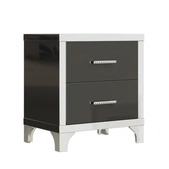 PAGED High Gloss Night Stand Modern Bedside Table Wooden Nightstand with 2 Storage Drawers for Bedroom image {3}