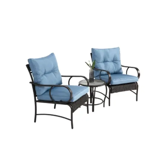FIONECA 3-Piece Blue Outdoor Wicker Patio Furniture Set with Coffee Table, Modern Rattan Chair Conversation Set for Garden, Balcony, Porch image {4}