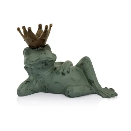 SPI Home Lazy Frog Prince Bird Feeder &ndash; 11.5-Inch Cast Aluminum Garden Decor with Regal Frog Design and Feeding Bowl image {3}