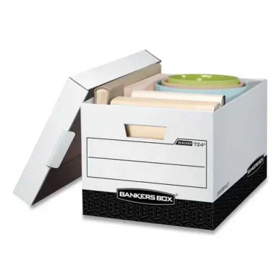 Bankers Box R-KIVE Heavy-Duty Storage Boxes, Letter/Legal Files, 12.75" x 16.5" x 10.38", White/Black, 12/Carton image {1}