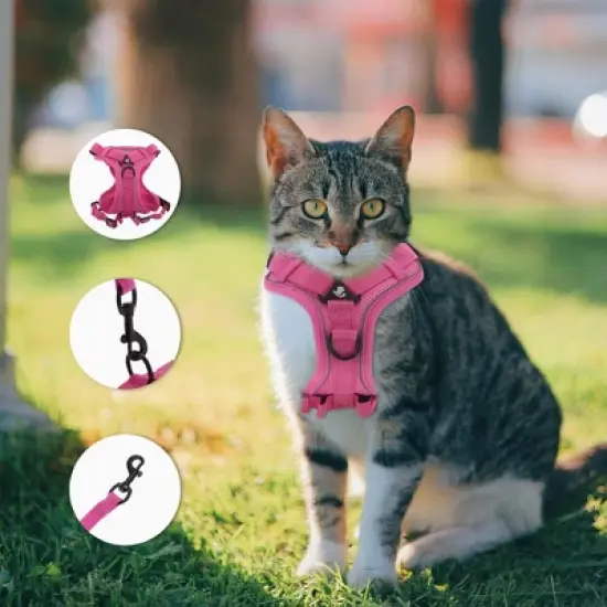 Unique Bargains Cat Harness and Leash with Reflective Strips Medium Rose Red 1 Set image {1}