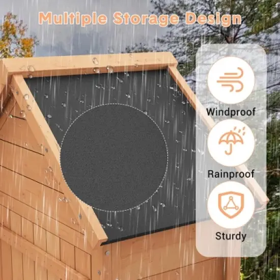 Outdoor Wooden Storage Shed, 63''H Vertical Tool Storage House with Shelves, Large Garden Tools Shed with Lockable Door for Backyard Garden Patio image {6}