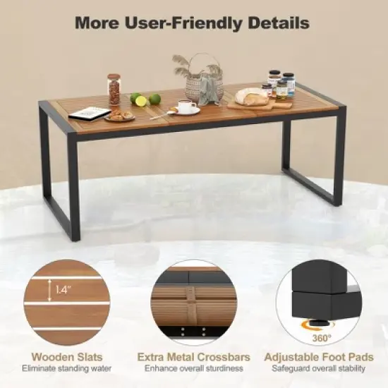 Costway 9 Pieces  Patio Rattan Dining Set with Acacia Wood Table, 1.9" Umbrella Hole image {6}