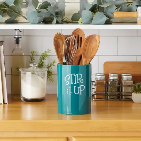 Design Imports Teal Stir It Up Ceramic Utensil Holder image {4}
