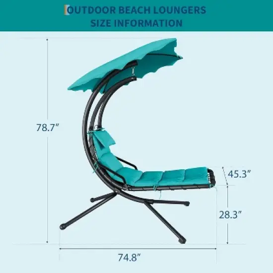Hanging Chaise Lounge Chair, Ergonomic Outdoor Swing with Canopy & Cushion, Patio Garden Poolside, Dream Hammock + Mat image {2}