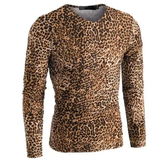 Lars Amadeus Men's Leopard Printed Slim Fit Pullover T Shirt image {8}