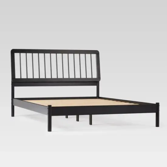 Saracina Home Queen MidCentury Modern Solid Wood Bed with Framed Spindle Headboard image {2}