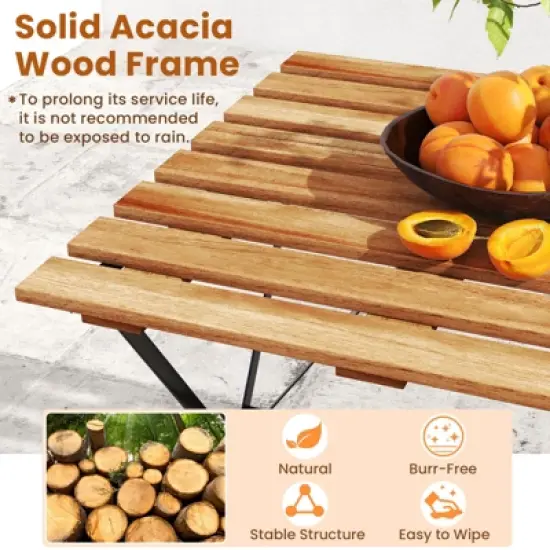 Tangkula 5 PCS Patio Acacia Wood Dining Set w/ 4 Folding Chairs Slatted Seat & Tabletop image {7}