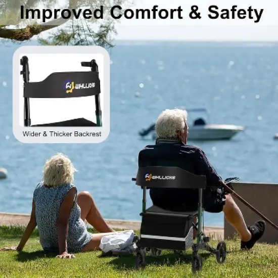 Rollator Walkers for Seniors with Seat, No Assembly Foldable 8" Non-Slip Big Wheels All Terrain Lightweight Durable Rolling Walker with Backrest image {2}