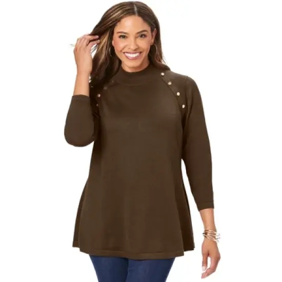 Jessica London Women&rsquo;s Plus Size Gold Button Mockneck Sweater image {3}