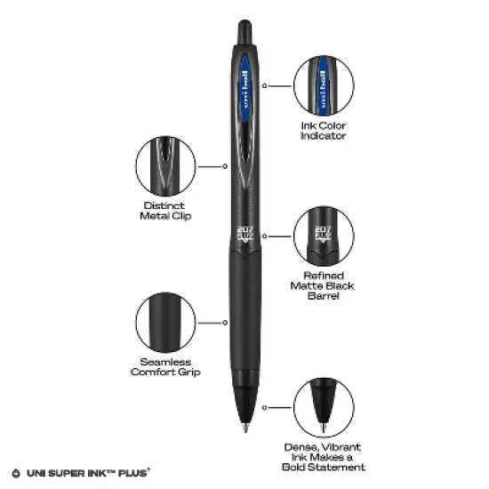 uni-ball uniball 207 Plus+ Retractable Gel Pens Medium Point 0.7mm Blue Ink 4/Pack (70457) image {8}
