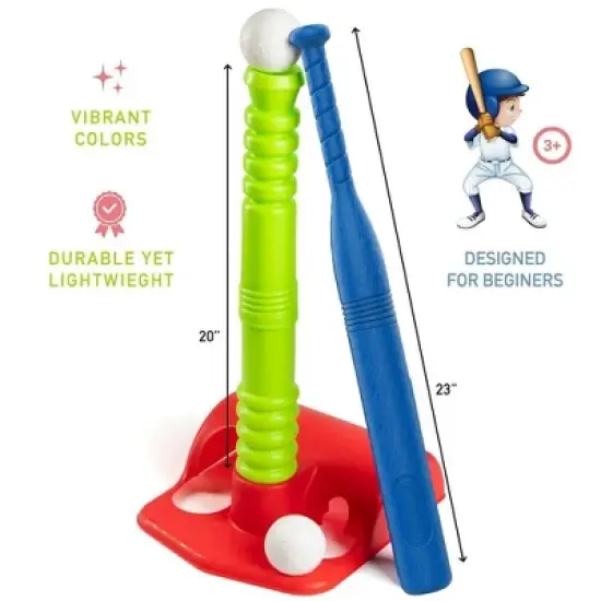 T Ball Set for Kids Ages 3-5 with 20" Batting Tee - Baseball Tee Stand, 8 Soft Baseballs for Kids, Plastic Baseball Bat &ndash; Play22Usa image {2}