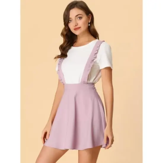 Allegra K Women's Ruffle Strap Solid A-line Flared Suspender Mini Skirt image {3}