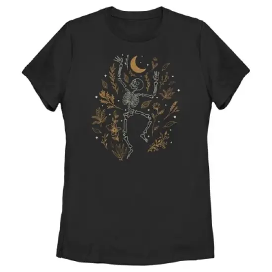 Women's Lost Gods Halloween Skeleton and Fall Leaves T-Shirt image {3}