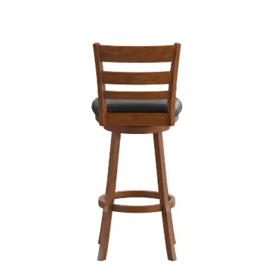 Merrick Lane 30" Classic Wooden Ladderback Swivel Bar Height Stool with Upholstered Padded Seat and Integrated Footrest image {8}