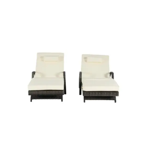 Set of 2 Outdoor Lounge Chair 5-Position Chaise Lounge Wicker Long Reclining Chair Lawn Sunbathing Chairs with Cushion, Gray/Beige/Blue/Red-ModernLuxe image {5}