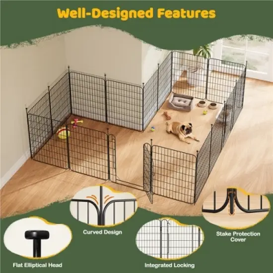 Yaheetech 31.5&Prime; Tall Foldabel Dog Playpen, 8 Panels Puppy Fence with Door for Small Dogs, Iron Exercise Barrier for Outdoor Indoor Use image {3}