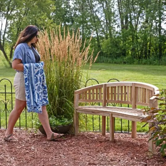 Sunnydaze 59" Solid Wooden Teak Outdoor Banana Bench with Curved Back image {1}