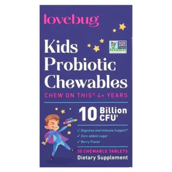 LoveBug Probiotics Kids Probiotics, 4+ Years, Berry, 10 Billion CFU, 30 Chewable Tablets image {4}