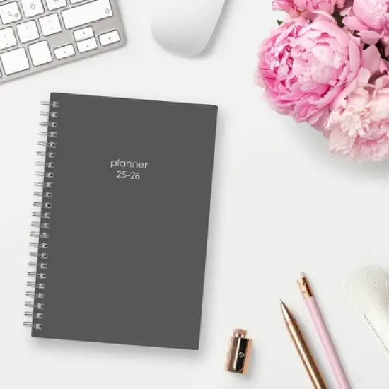 Blue Sky 5"x8" 2025-2026 Weekly/Monthly Wirebound 15-Month Planner Solid Gray image {1}