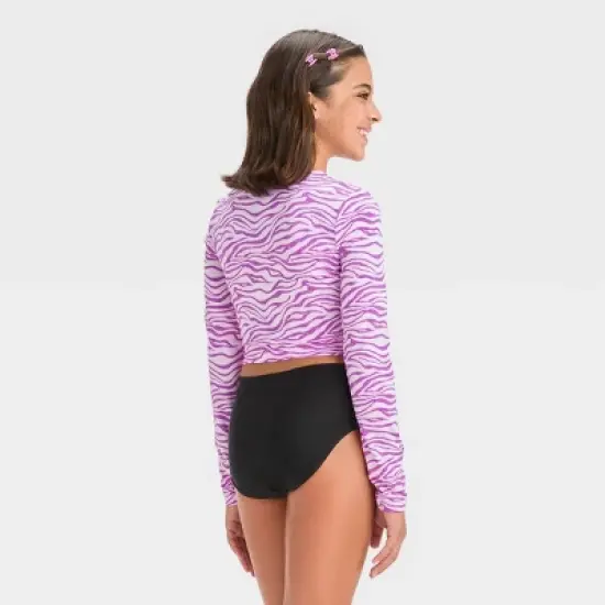 Girls' Zebra Printed Rash Guard Swim Top - art class&trade; Purple image {2}