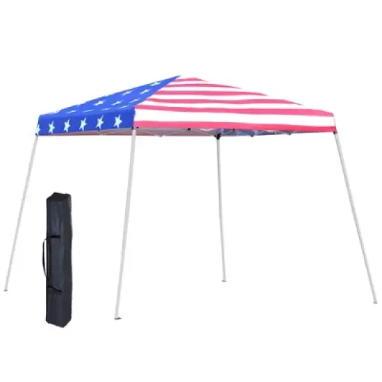 HANPURE Outsunny Slant Leg Pop Up Canopy Tent, American Flag Roof, Carry Bag, Height Adjustable, Beach Sun Shelter, 10'x10' Base, 8'x8' Top image {10}