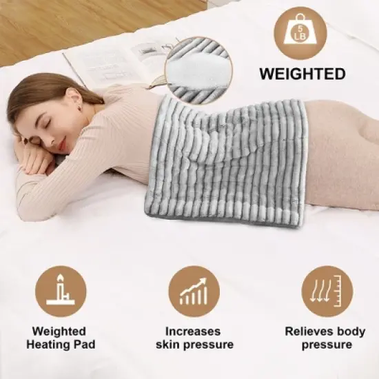 5.8 Lb Weighted Heating Pad, 33x 17 Electric Heating Pad for Back Pain Relief with 6 Heat Settings image {6}