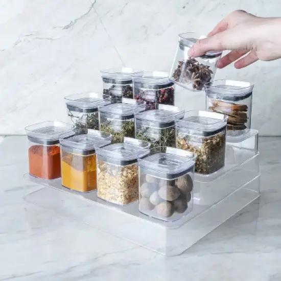 OU Spice Rack Organizer, 13pc 5oz Spice Containers , 3 Tier Clear Spice Holder and Seasoning Organizer for Countertop, Cabinet - Freestanding image {2}
