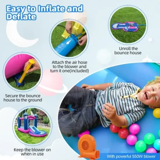 Costway Inflatable Space-themed Bounce House Kids 3-in-1 Bounce Castle W/ 550W Blower image {7}