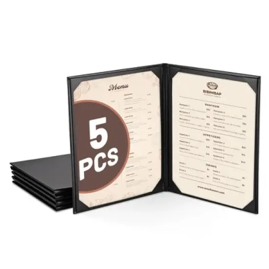 WeChef 5 Pack Menu Covers 8.5 x 11" 2 Views Faux Leather Cafe Restaurant Bars Black image {7}