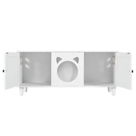 Cat Cabinet Cat House Cat Litter Box Enclosure with Sisal Cat Scratcher & Hooks, Sideboard Storage Cabinet, White - ModernLuxe image {5}