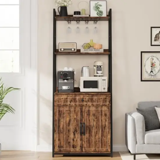 Bakers Rack with Drawer 70.8" Baker Rack with Cabinet Tall Bar Cabinet Industrial Kitchen Stand Large Microwave Storage Stand Freestanding Tall Bar image {3}