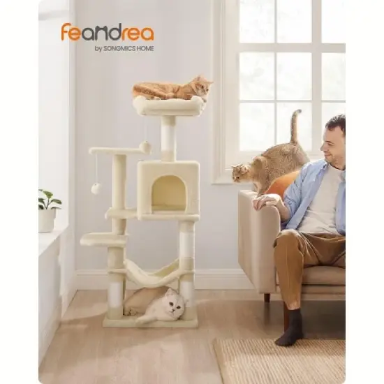 Feandrea 44.1'' /56.3" Cat Tree Tower for Indoor Cats ,Multi-Level Cat Condo Cat Furniture with Scratching Posts image {2}