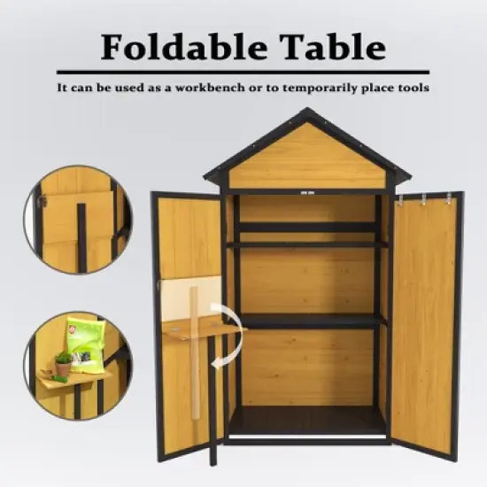 Gulches 69" Outdoor Storage Cabinet ,Wood Storage Shed w/ Waterproof Roof ,Lockable Doors, Removable Shelves, Garden Tool Shed for Yard ,Patio image {3}