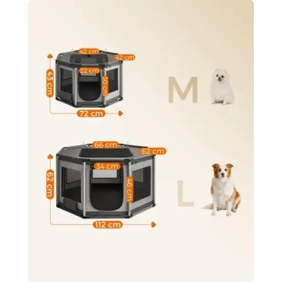 Feandrea Dog Playpen, Oxford Fabric Dog Fence, Octagon Dog Crate, L, 44.1 x 44.1 x 24.4 Inches, Double Openings, Dove Gray image {5}
