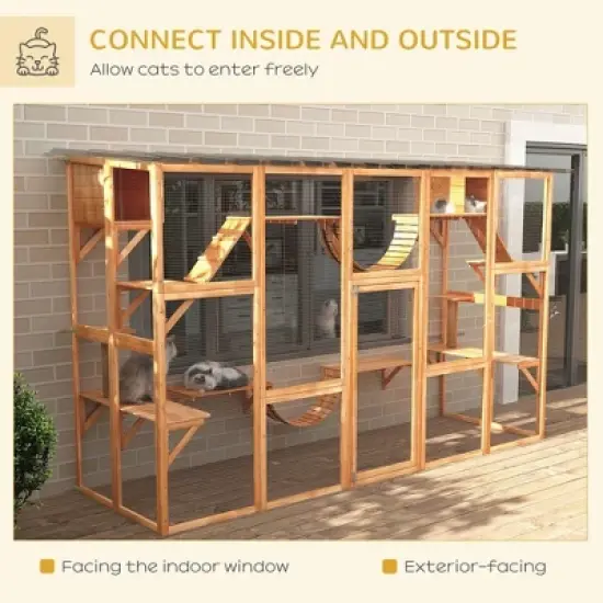 Resenkos Cat Playpen,Catio Playground Cat Window Box Outside Enclosure for Multiple Cats w/ Shelves & Bridges, Orange image {5}
