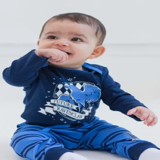 Harry Potter Hogwarts Hufflepuff Ravenclaw Slytherin Gryffindor Baby 4 Pack Cuddly Bodysuits Newborn to Infant image {3}
