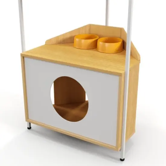 Kumasinova Corner Cat Tree Tower with Feeding Station,Cat Tower with Scratching Post,Multi-Functional Cat Condo with Platforms,Cat Furniture,White image {3}